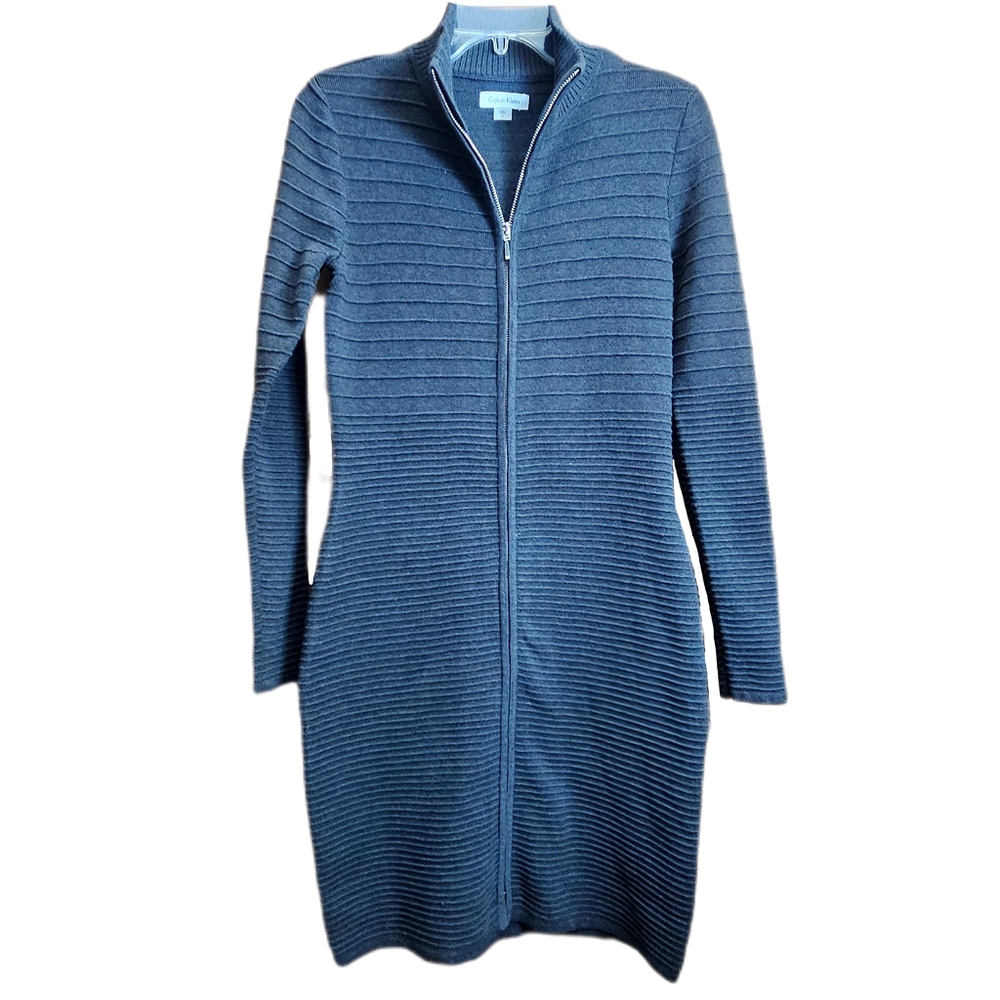Calvin Klein Womens Ribbed Full Zip Bodycon Sweater Dress Size Small Gray Grey